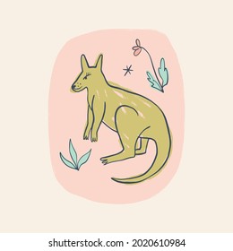 Cute baby kangaroo Australian animal cartoon doodle kids style drawing.