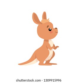 Cute Baby Kangaroo, Brown Wallaby Australian Animal Character Vector Illustration