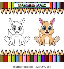 Cute baby kangaroo cartoon sitting for coloring 