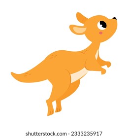 Cute Baby Kangaroo or Joey Character as Marsupial Mammal Leaping on Hind Legs Vector Illustration