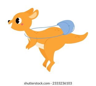 Bebé dulce canguro o personaje de Joey como mamífero marsupial con un salto en la bolsa en la imagen vectorial de la pierna