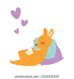 Cute Baby Kangaroo or Joey Character as Marsupial Mammal Sleeping and Dreaming on Soft Pillow Vector Illustration