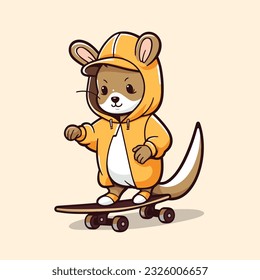 cute baby kangaroo riding skateboard summer sport vector illustration