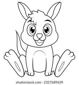 Cute baby kangaroo sitting cartoon line art