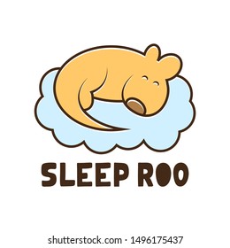 Cute Baby Kangaroo Sleeping with cloud, Brown Wallaby Australian Animal Character Vector Illustration.