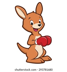 Cute baby kangaroo wearing boxing gloves smiling