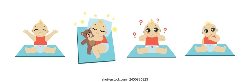 Cute Baby Kid in Diaper with Different Expression Vector Set