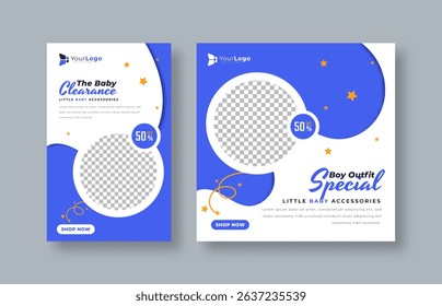 Cute Baby and Kids Fashion Sale Banner – Editable Vector Template for Social Media Post, Clothing Discount, and Boutique Promotion