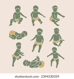 Cute Baby Kids Silhouette Vector Collection