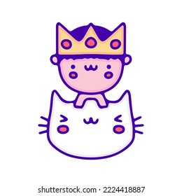 Cute baby king with cat doodle art, illustration for t-shirt, sticker, or apparel merchandise. With modern pop and kawaii style.