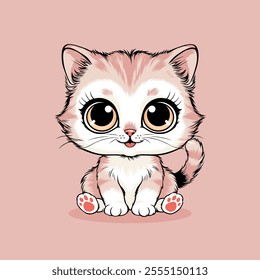 Cute Baby Kitten Cat Character Full Body Vector Illustration with background