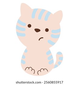 Cute baby kitten, kawaii cat with blue stripes, striped cat vector illustration