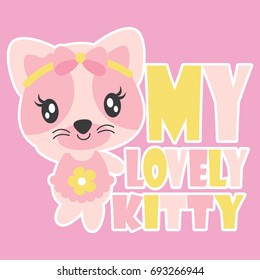 Cute Baby Kitten Is Pretty Girl Vector Cartoon Illustration For