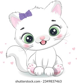 Cute baby kitten vector illustration for baby shower greeting card party invitation fashion clothes tshirt...