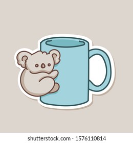 Cute baby koala bear on blue coffee mug