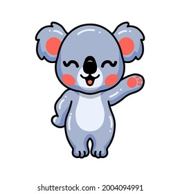 Cute baby koala cartoon waving hand
