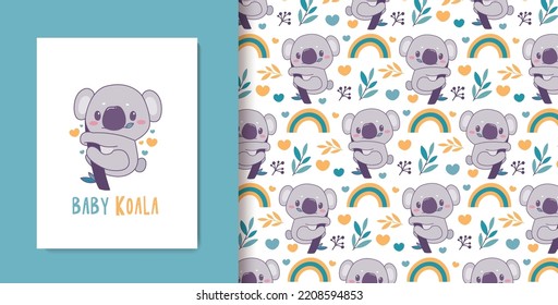 Cute Baby Koala  Doodle Seamless Pattern For Nursery  Pattern And Wallpaper