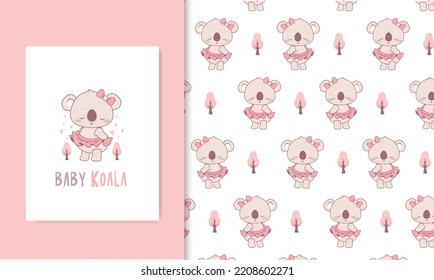 Cute baby koala  doodle seamless pattern for nursery  pattern and card pink pastel wallpaper