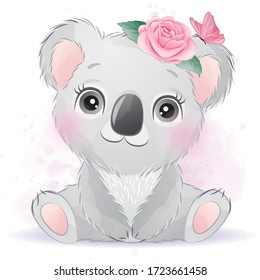 Cute baby koala with floral