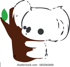 Cute baby koala hanging on a branch 