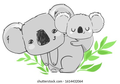 Cute baby koala illustration. Print design. Vector 