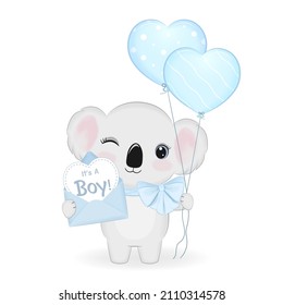 Cute Baby Koala with Letter and balloon illustration