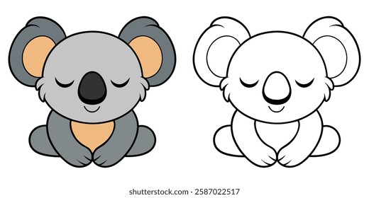 Cute Baby Koala Sleeping Cartoon Isolated Coloring Book For Kids Printable Outline Vector