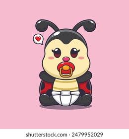 Cute baby ladybug cartoon vector illustration. Vector cartoon Illustration suitable for poster, brochure, web, mascot, sticker, logo and icon.