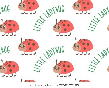 Cute baby ladybug seamless pattern. Carton doodle style, Funny Red Ladybugs.