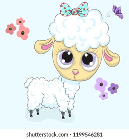 Cute baby lamb cartoon hand drawn vector illustration. Can be used for baby t-shirt print, fashion print design, children wear, baby shower celebration, greeting and invitation card.