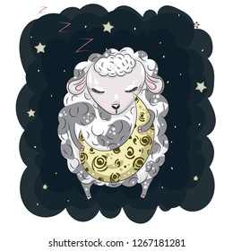 Cute baby lamb cartoon hand drawn vector illustration. Can be used for baby t-shirt print, fashion print design, children wear, baby shower celebration, greeting and invitation card.