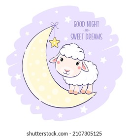 Cute baby lamb moon