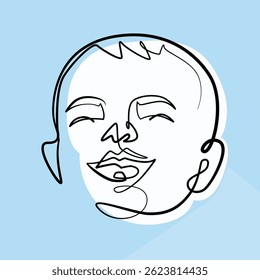 Cute Baby Laughing Face one line drawing. Cute Baby Laughing Face single line illustration. Cute Baby Laughing Face minimalist line art