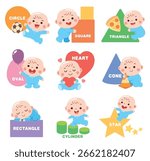 Cute Baby Learning Geometric Shapes – Educational Vector Set for Kids