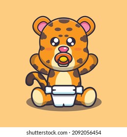 Cute baby leopard. Cute cartoon animal illustration.