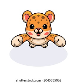 Cute baby leopard cartoon jumping