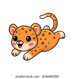 Cute baby leopard cartoon jumping