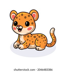 Cute baby leopard cartoon lying down