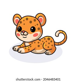Cute baby leopard cartoon lying down