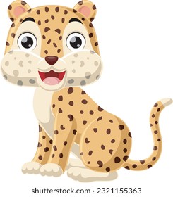 Cute baby leopard cartoon on white background