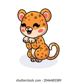 Cute baby leopard cartoon posing