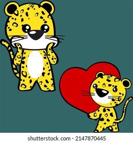 Cute Baby Leopard Cartoon Set Love Pack In Vector Format