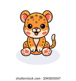 Cute baby leopard cartoon sitting