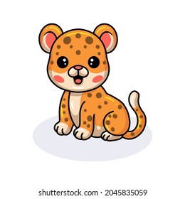 Cute baby leopard cartoon sitting