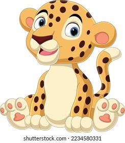 Cute baby leopard cartoon sitting