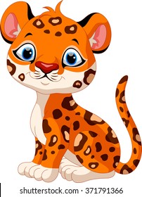 Cute baby leopard cartoon sitting