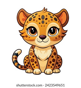 Cute baby leopard sitting on white background