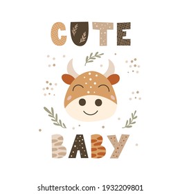 Cute Baby - lettering nursery poster design. Vector illustration.