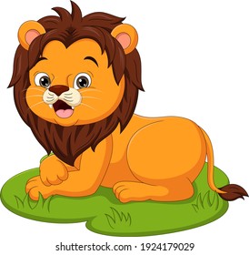 Cute Baby Lion Cartoon In The Grass