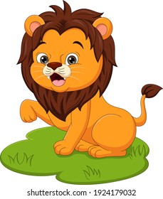 Cute Baby Lion Cartoon In The Grass